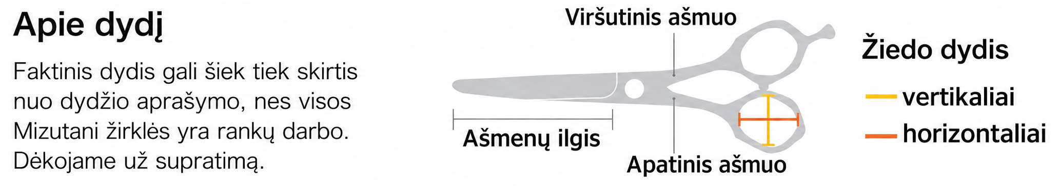 Mizutani žirklių išmatavimai